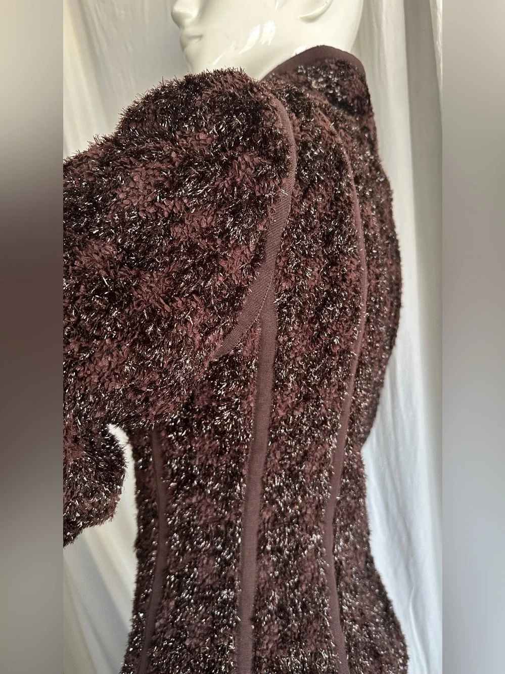Jacket Zipper Front Chocolate Brown 90s collection Stretches Lined Shawl collar